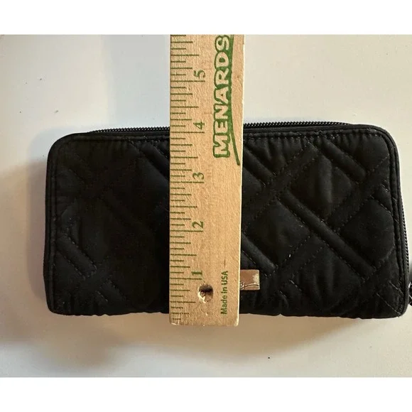Vera Bradley Large Zip Around Wallet In Classic Black Some Wear On Metal - Picture 2 of 5
